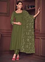 Georgette Green Casual Wear Embroidery Work Readymade Anarkali Suit